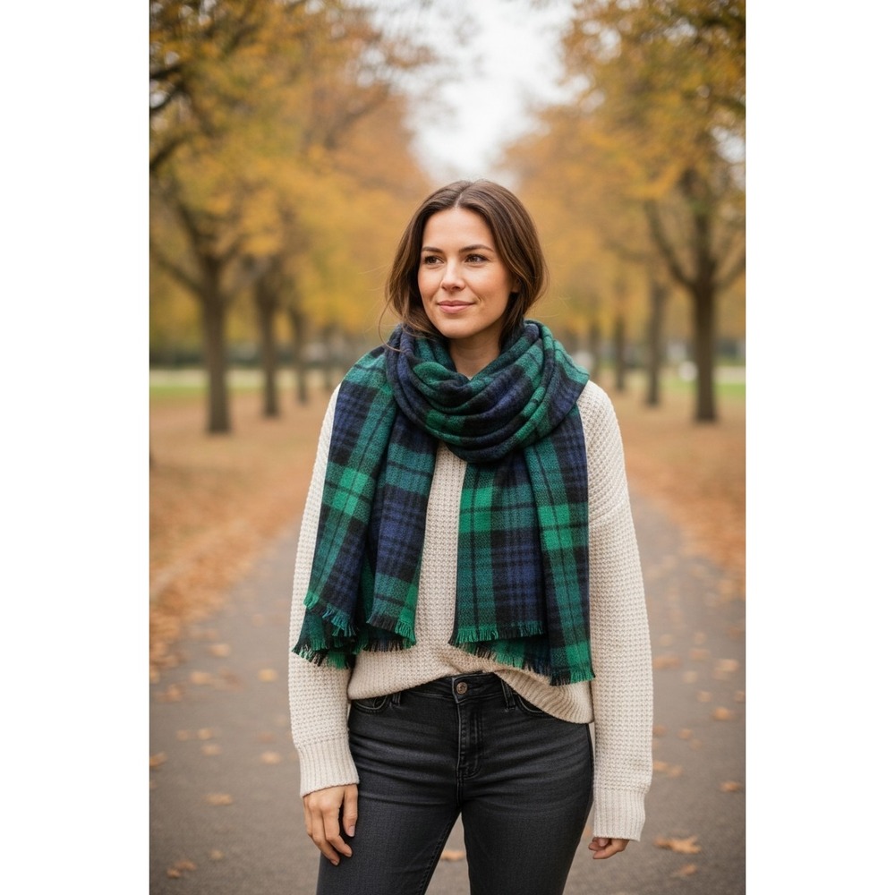 Wander‎ Agio Women's Plaid Triangle Scarf Shawls Winter Scarves (Dark Green #3)